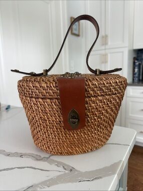 Patricia Nash Brown Woven Straw Nantucket Basket Bag